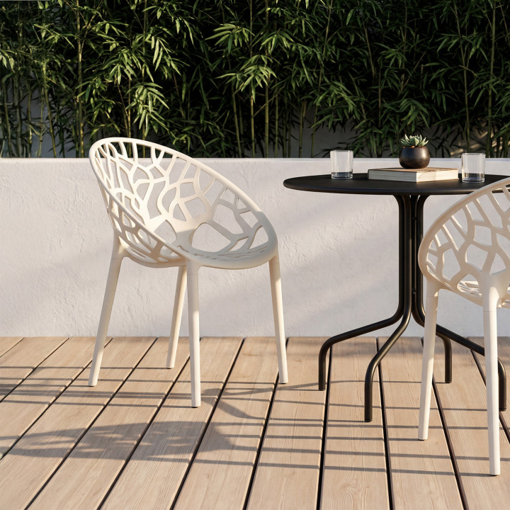 Set di 4 sedie da giardino impilabili AMIRA in polipropilene beige con motivo organico
