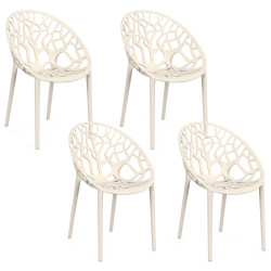 Lot de 4 chaises de jardin empilables AMIRA en polypropylène beige motif organique