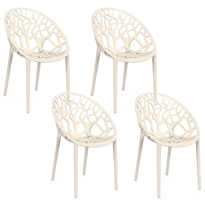 Set di 4 sedie da giardino impilabili AMIRA in polipropilene beige con motivo organico
