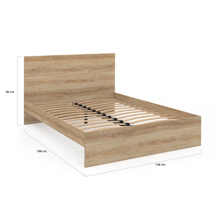 Lit double OMAHA avec tête de lit et sommier 140 x 190 cm façon hêtre