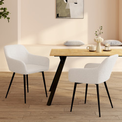 Set di 2 poltrone da tavolo bianche in tessuto bouclette - SHELIA