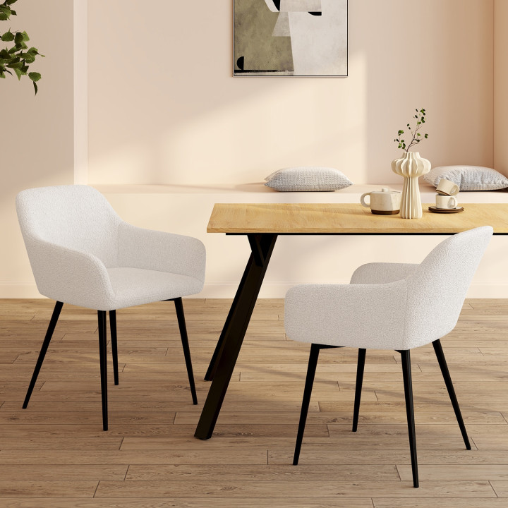 Lot de 2 chaises de salle à manger, fauteuils de table SHELIA en tissu bouclette