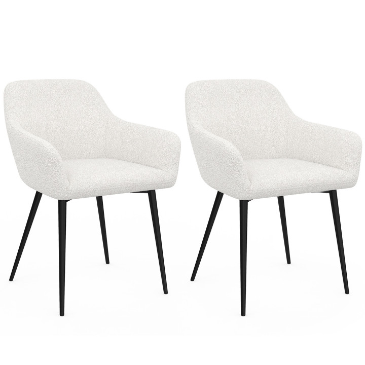 Juego de 2 sillones de mesa blancos en tela bouclette - SHELIA | ID Market