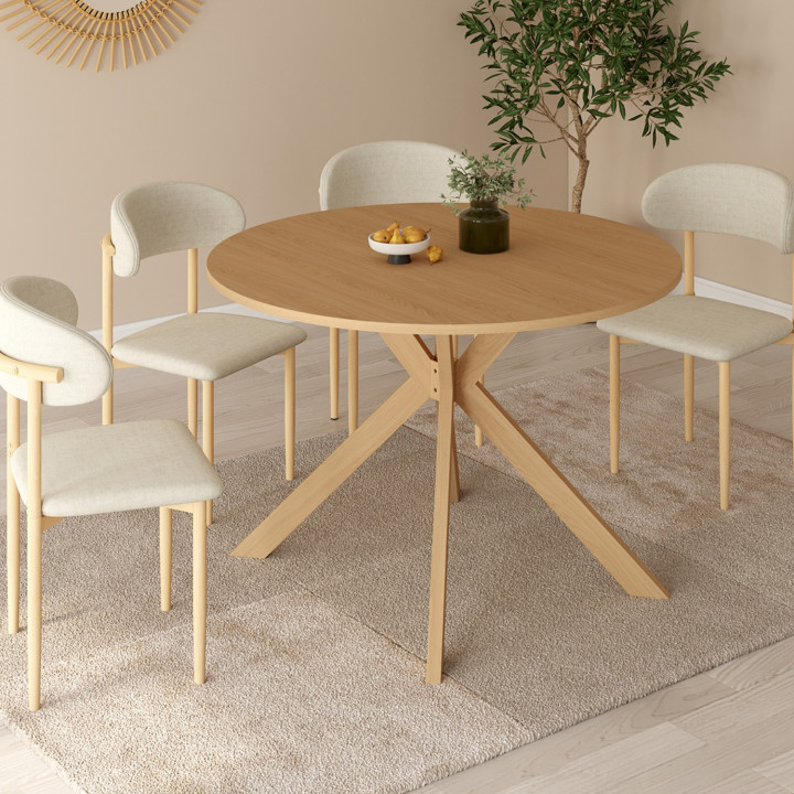 Ausziehbarer runder Esstisch ALIX 4-10 Personen Spinnenbein Holz Effekt Buche 110-200 cm