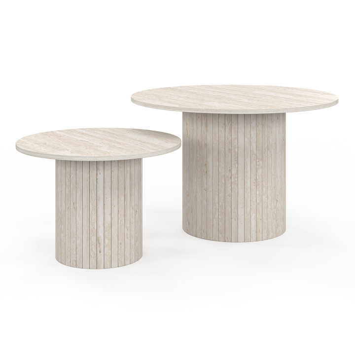 Set di 2 tavolini tondi JULIETTE 50/70 con effetto doghe in travertino