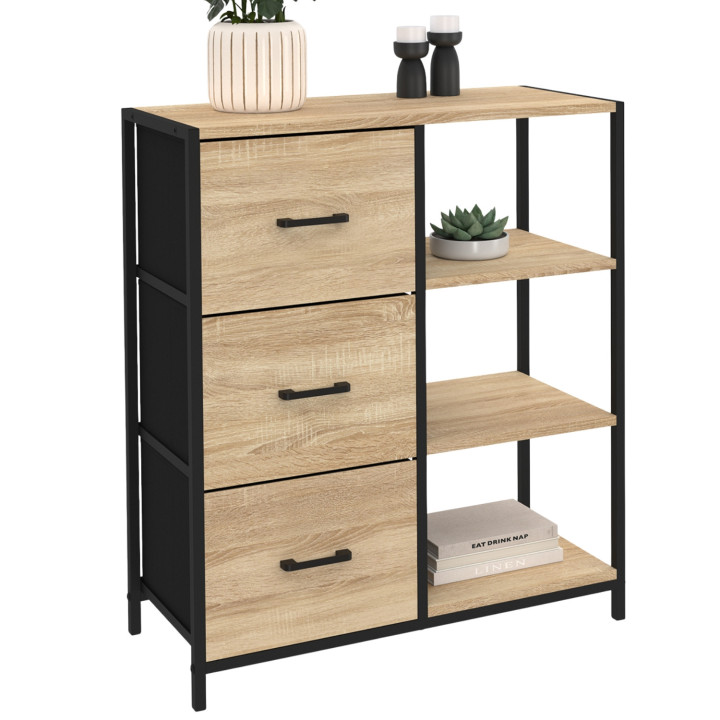 Buffet d'appoint 3 tiroirs et étagères 70 cm UTAH design industriel