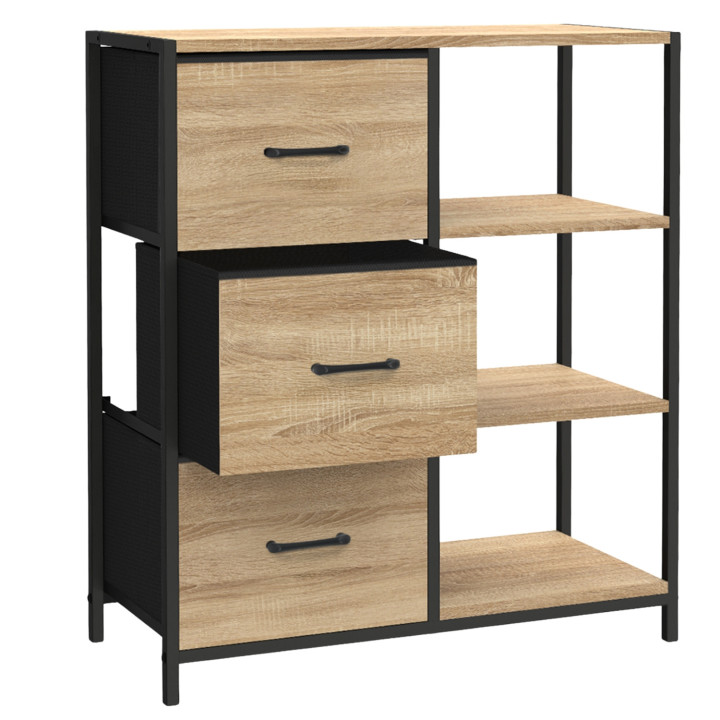 Aparador de estilo industrial con 3 cajones y estantes - UTAH | ID Market