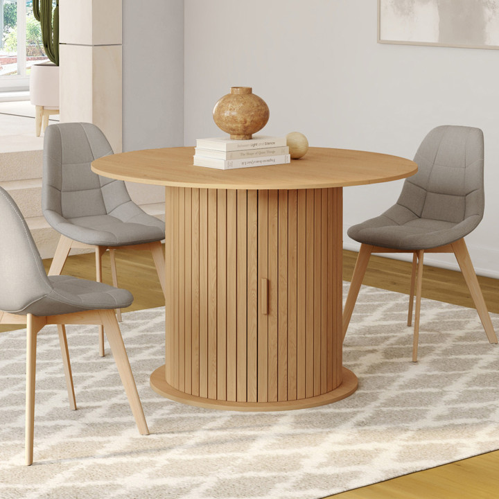 Tavolo da pranzo rotondo allungabile per 4-8 persone con gambe a doghe 110-150 cm - JULIETTE