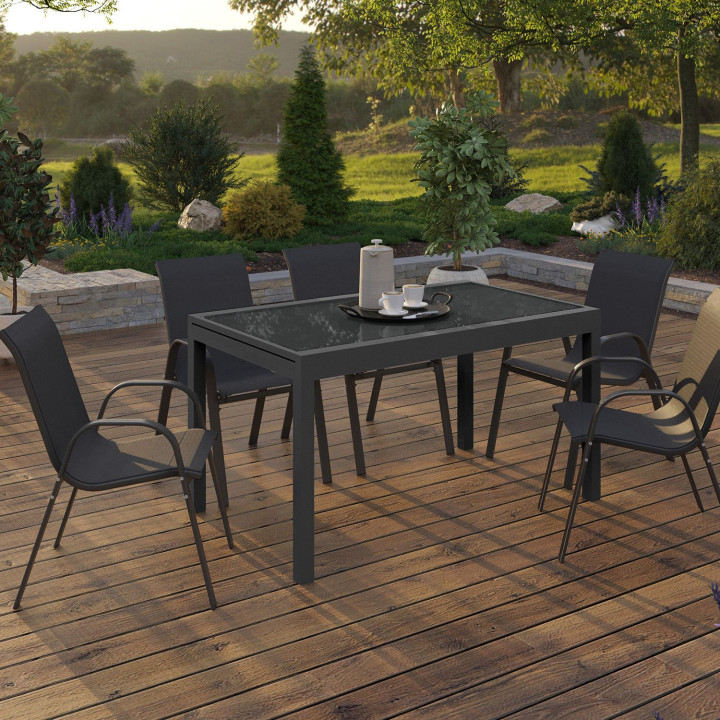 MADRID 135-270 CM Tavolo da giardino rettangolare allungabile per 8-12 persone, grigio antracite