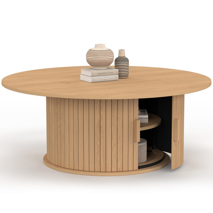 JULIETTE 100 cm ronde salontafel met eikenhouten latten
