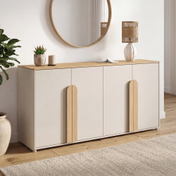 Buffet 160 cm TIRANA 4 portes avec grandes poignées beige et bois clair