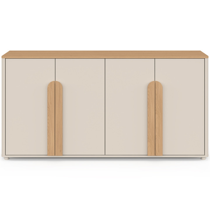 160 cm TIRANA 4-deurs dressoir met grote beige en lichthouten handgrepen
