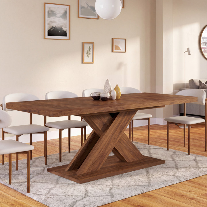 Table à manger extensible rectangle ALICIA 6-10 personnes noyer 160-200 cm
