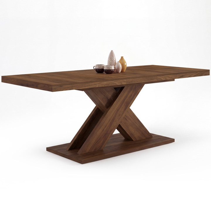 Table à manger extensible rectangle ALICIA 6-10 personnes noyer 160-200 cm