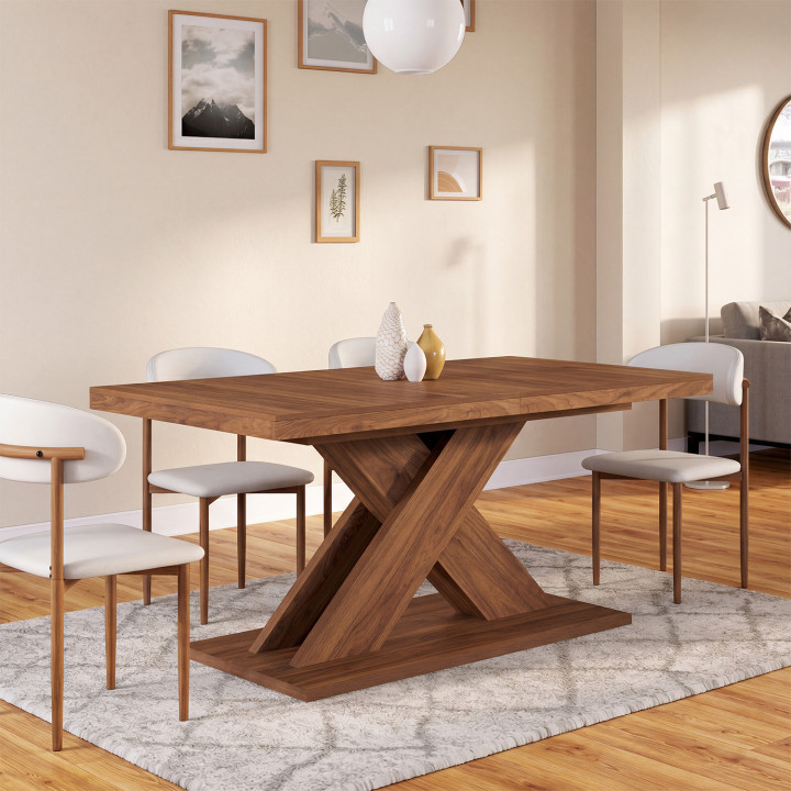 Table à manger extensible rectangle ALICIA 6-10 personnes noyer 160-200 cm