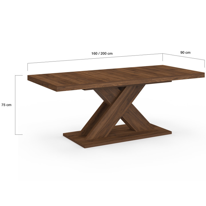 Table à manger extensible rectangle ALICIA 6-10 personnes noyer 160-200 cm
