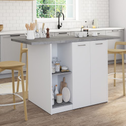 BAO 140 cm 4-persoons middeneiland in wit hout met werkblad in betoneffect