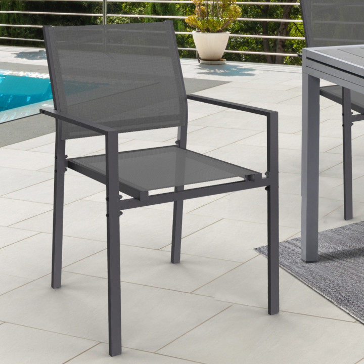 Antracietgrijze metalen en textilene tuinstoelen - OLBIA | ID Market