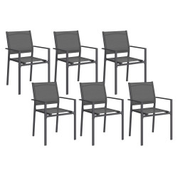 Lot de 6 chaises de jardin OLBIA métal et textilène empilables gris anthracite