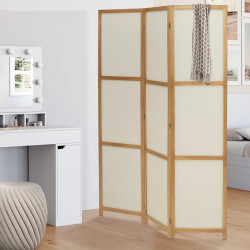 Paravento pieghevole per interni in legno e tessuto beige