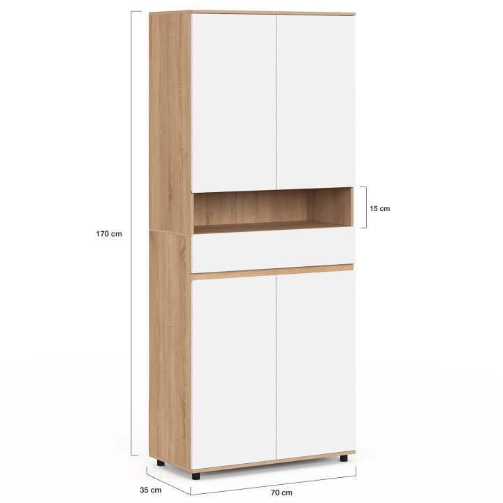 Mueble de baño TOMI 4 puertas 2 cestos extraíbles 1 cajón acabado haya y blanco