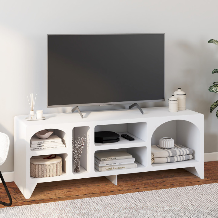 TV-meubel ALESIA 140 cm met 6 witte houten nissen