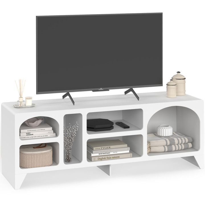 Meuble TV 140 cm ALESIA bois blanc 6 niches