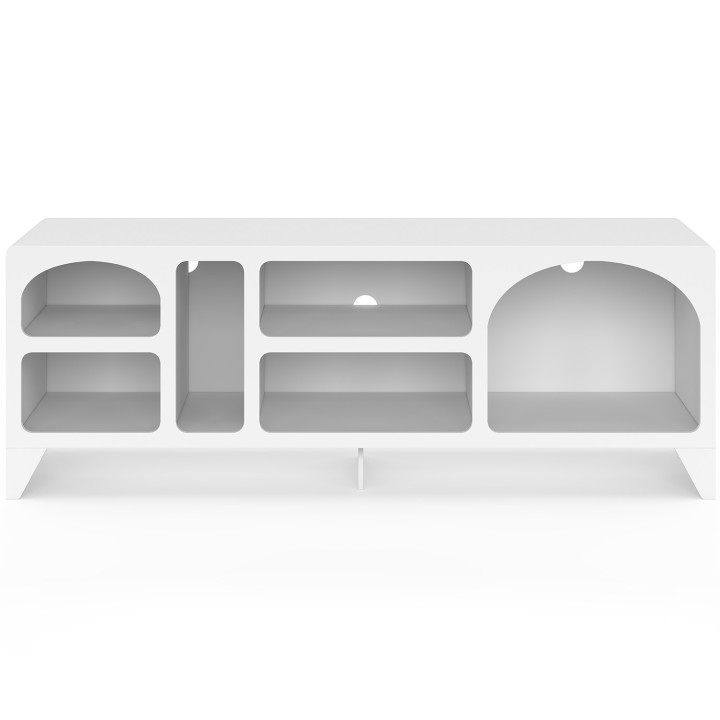 Meuble TV 140 cm ALESIA bois blanc 6 niches