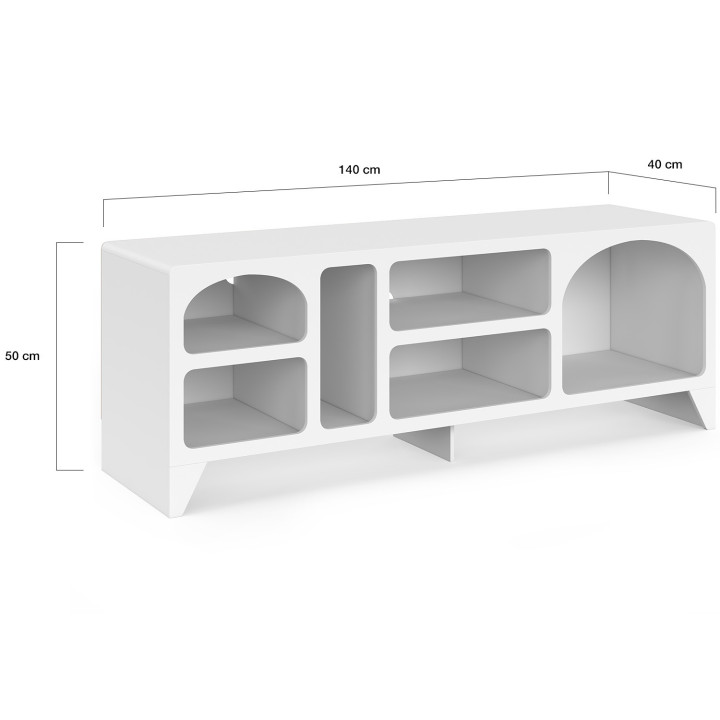 TV-meubel ALESIA 140 cm met 6 witte houten nissen