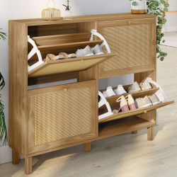 Mueble zapatero de caña vintage efecto natural 20 pares 4 puertas - HANAE | IDMarket
