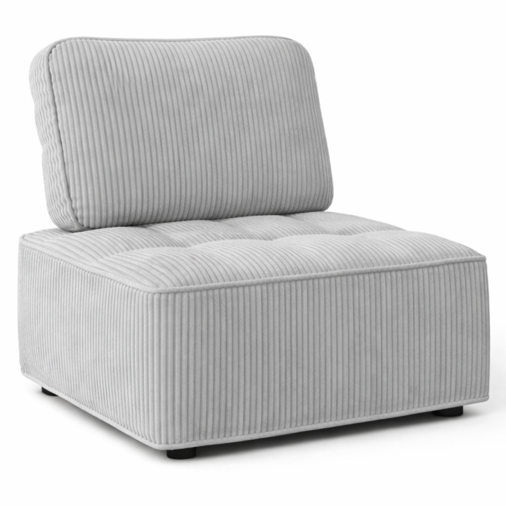 Module de canapé et fauteuil en velours côtelé gris clair