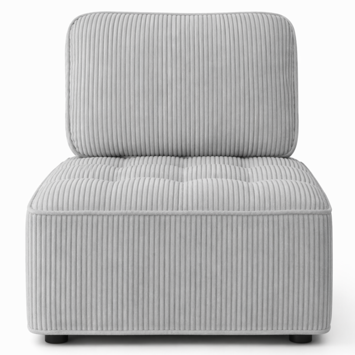 Module de canapé et fauteuil en velours côtelé gris clair