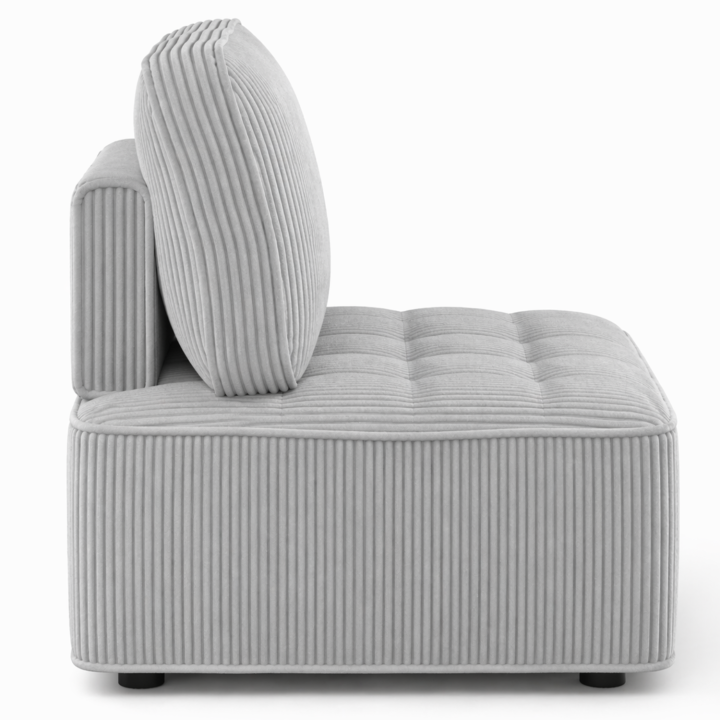 Module de canapé et fauteuil en velours côtelé gris clair