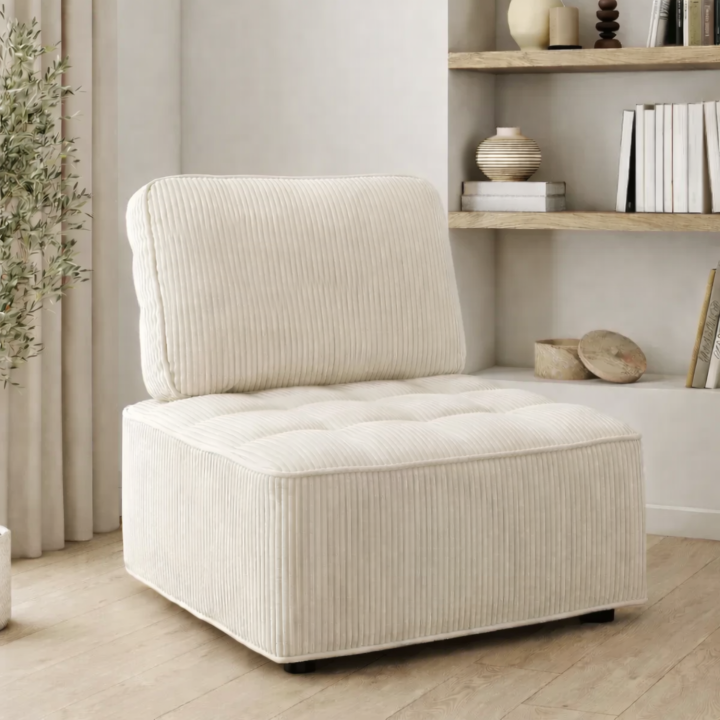 Modulo divano e poltrona in velluto a coste beige