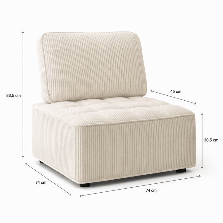 Modulo divano e poltrona in velluto a coste beige
