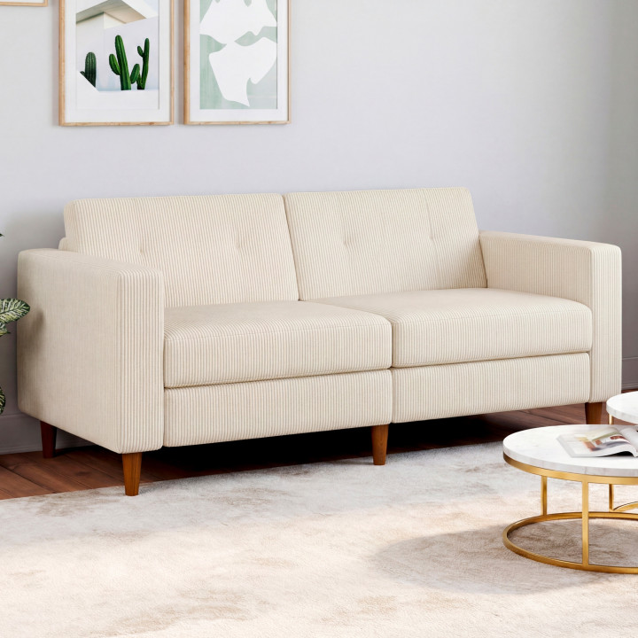 CALLIE Divano dritto a 3 posti in velluto a coste beige