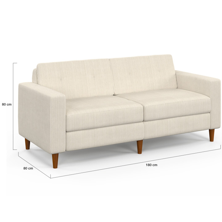 CALLIE Divano dritto a 3 posti in velluto a coste beige