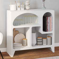 Bio-Sideboard 80 cm ALESIA, weißes Holz, Aufbewahrungsmöbel mit 4 Fächern