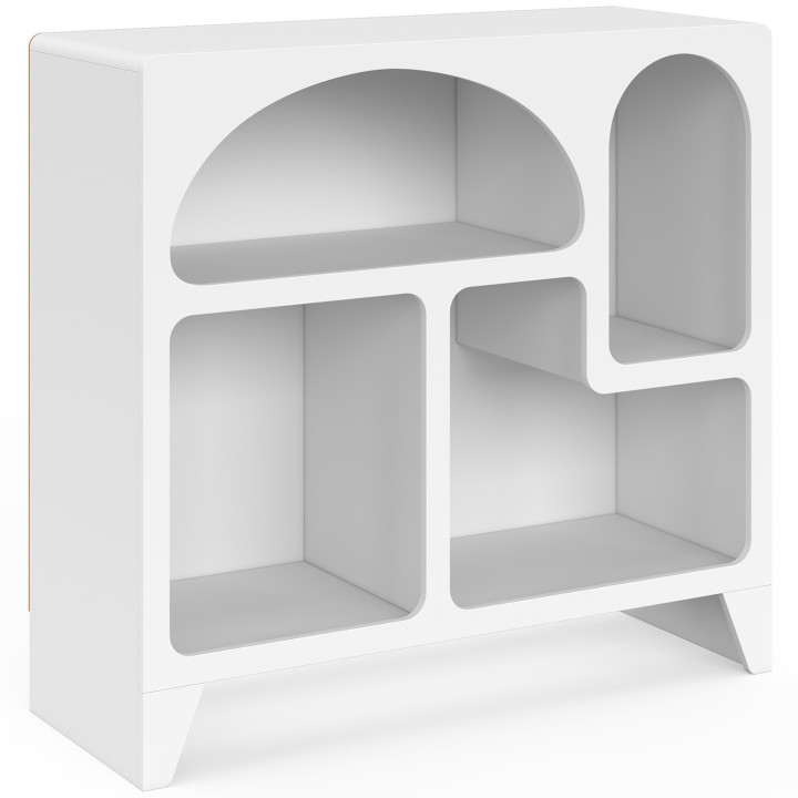 Biologisch buffet 80 cm ALESIA, wit hout, opbergmeubel met 4 vakken
