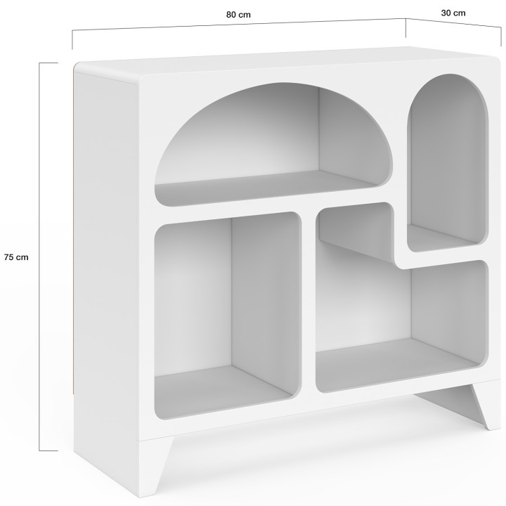 Bio-Sideboard 80 cm ALESIA, weißes Holz, Aufbewahrungsmöbel mit 4 Fächern