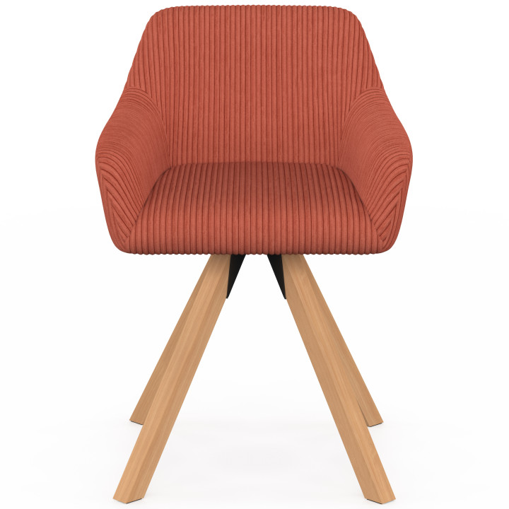 Set di 2 sedie girevoli a 360° da sala da pranzo, sedie da tavolo JANY in velluto a coste color terracotta