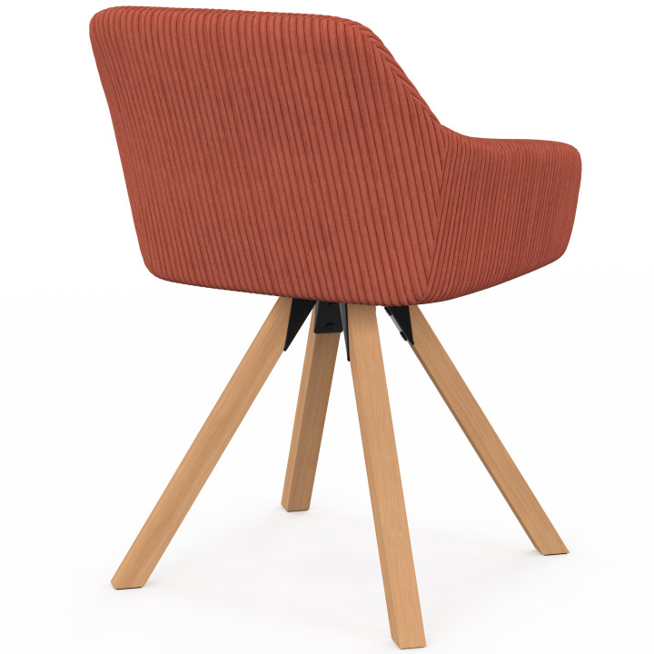 Set di 2 sedie girevoli a 360° da sala da pranzo, sedie da tavolo JANY in velluto a coste color terracotta