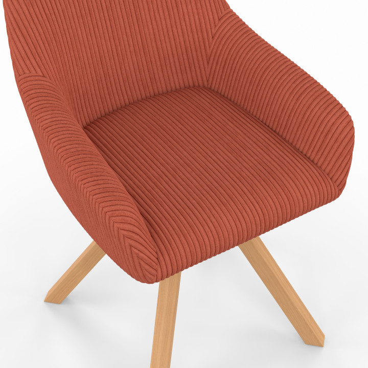 Set di 2 sedie girevoli a 360° da sala da pranzo, sedie da tavolo JANY in velluto a coste color terracotta