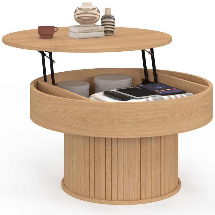 JULIETTE 70 cm ronde heftafel met eikenhouten latten