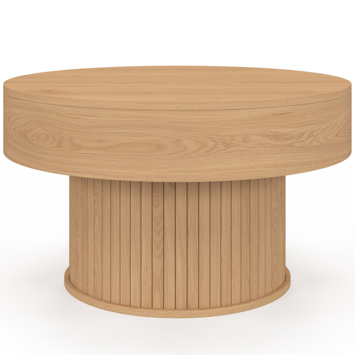 Tavolino rotondo alzabile JULIETTE 70 cm con doghe in legno color rovere