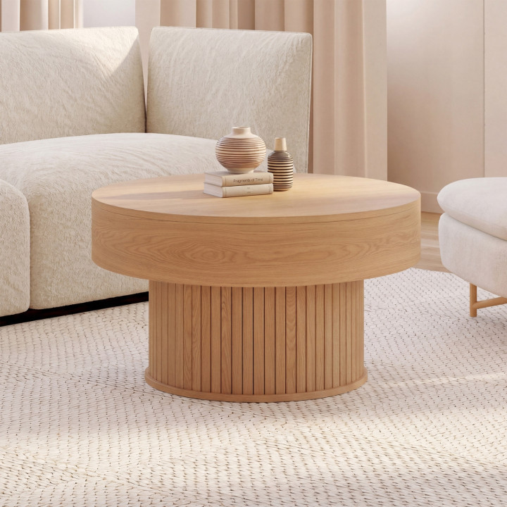 JULIETTE 70 cm ronde heftafel met eikenhouten latten