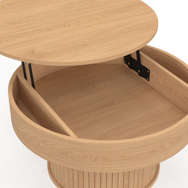 Tavolino rotondo alzabile JULIETTE 70 cm con doghe in legno color rovere