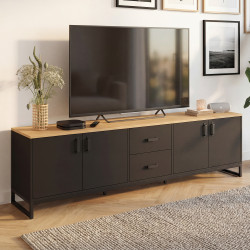 TV-Möbel 180 cm WASHINGTON 4 Türen und 2 Schubladen Holz und Schwarz