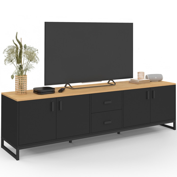 TV-meubel WASHINGTON 180 cm met 4 deuren en 2 zwarte en houten laden