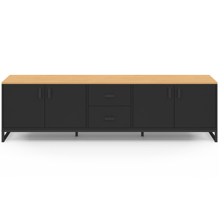 Meuble TV 180 cm  WASHINGTON 4 portes et 2 tiroirs bois et noir